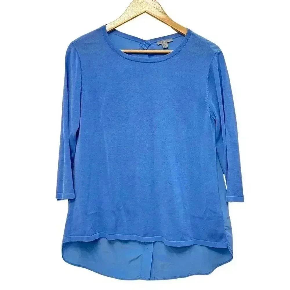 COS Silk  and Cotton 3/4 Sleeve High Low Blouse Shirt Blue Women's Size Medium